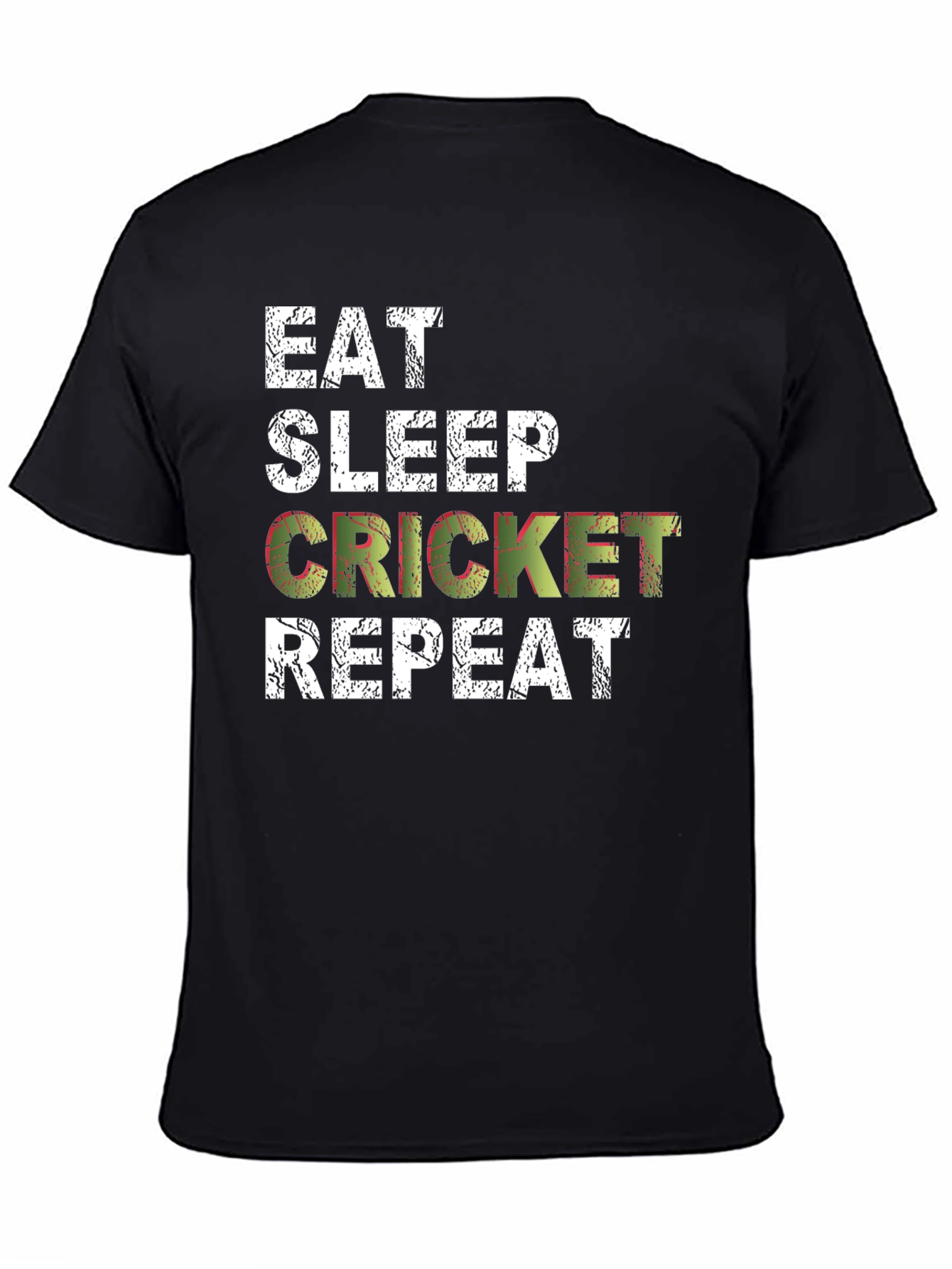 Black Eat Sleep Cricket Repeat T-Shirt Black Cotton Casual Tee view 4