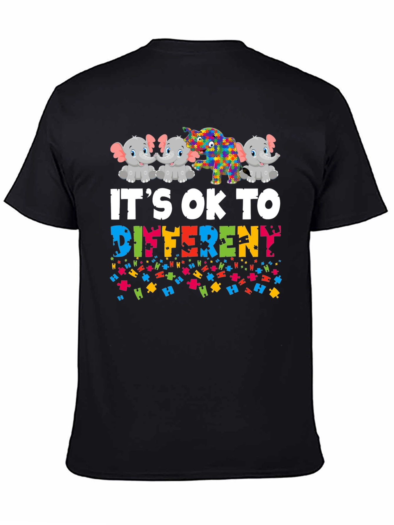 Black It's OK to be Different Autism Awareness T-Shirt view 4