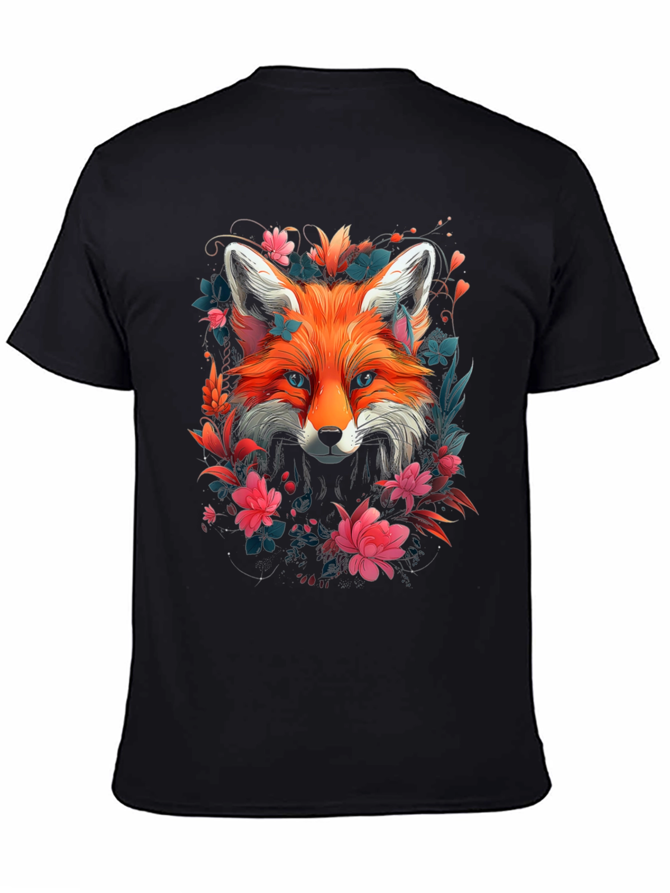 Black Floral Fox Graphic Tee - Stylish Unisex T-Shirt view 4