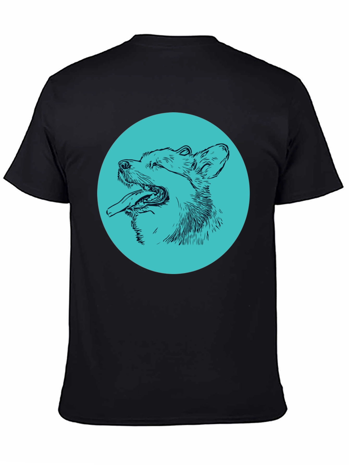 Dog Sketch Graphic Tee - Cool Aqua Print on Black Shirt - 4