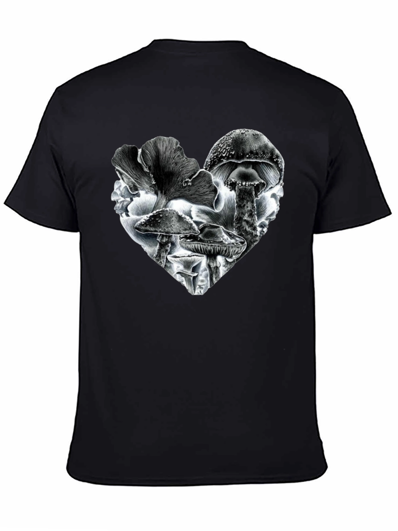 Black Mushroom Heart Black T-Shirt view 4