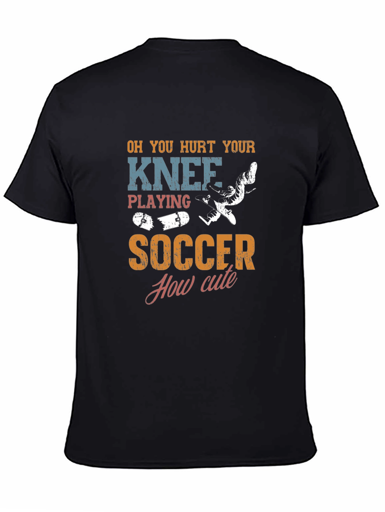 Black Funny Hurt Knee Soccer Graphic Tee view 4