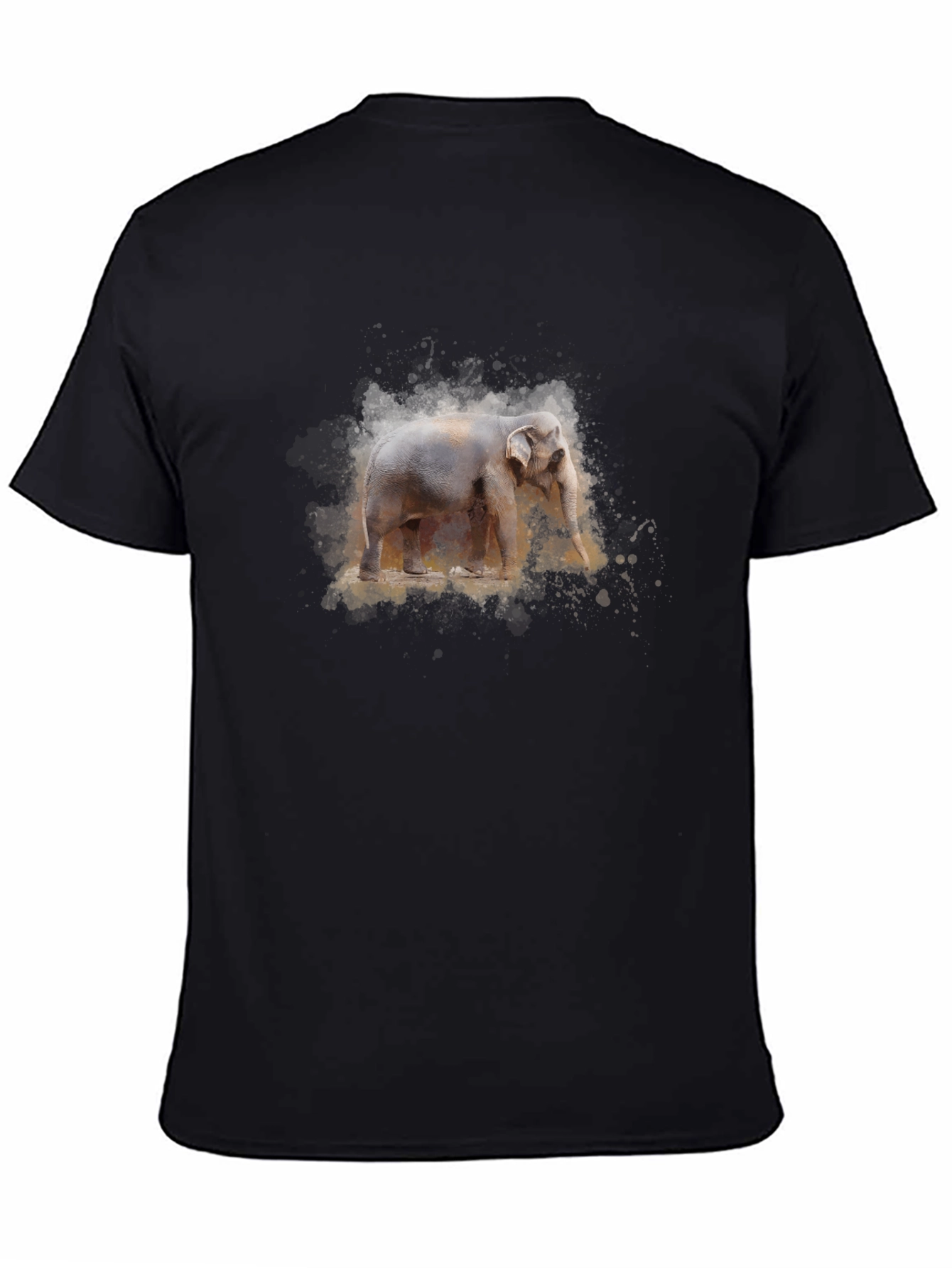 Black Elephant Watercolor Print Black T-Shirt view 4