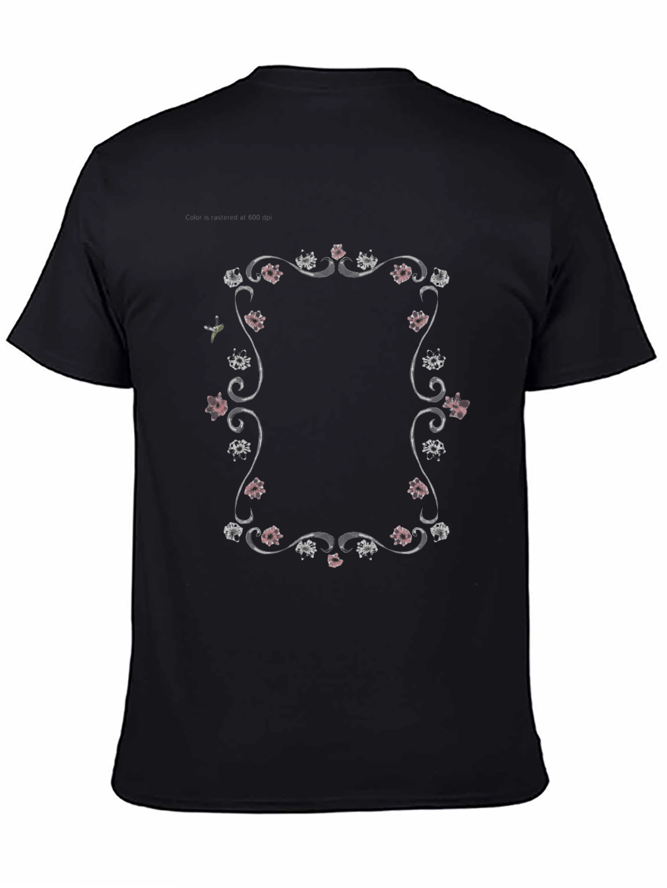 Black Floral Frame Graphic Tee - Black Unisex T-Shirt view 4