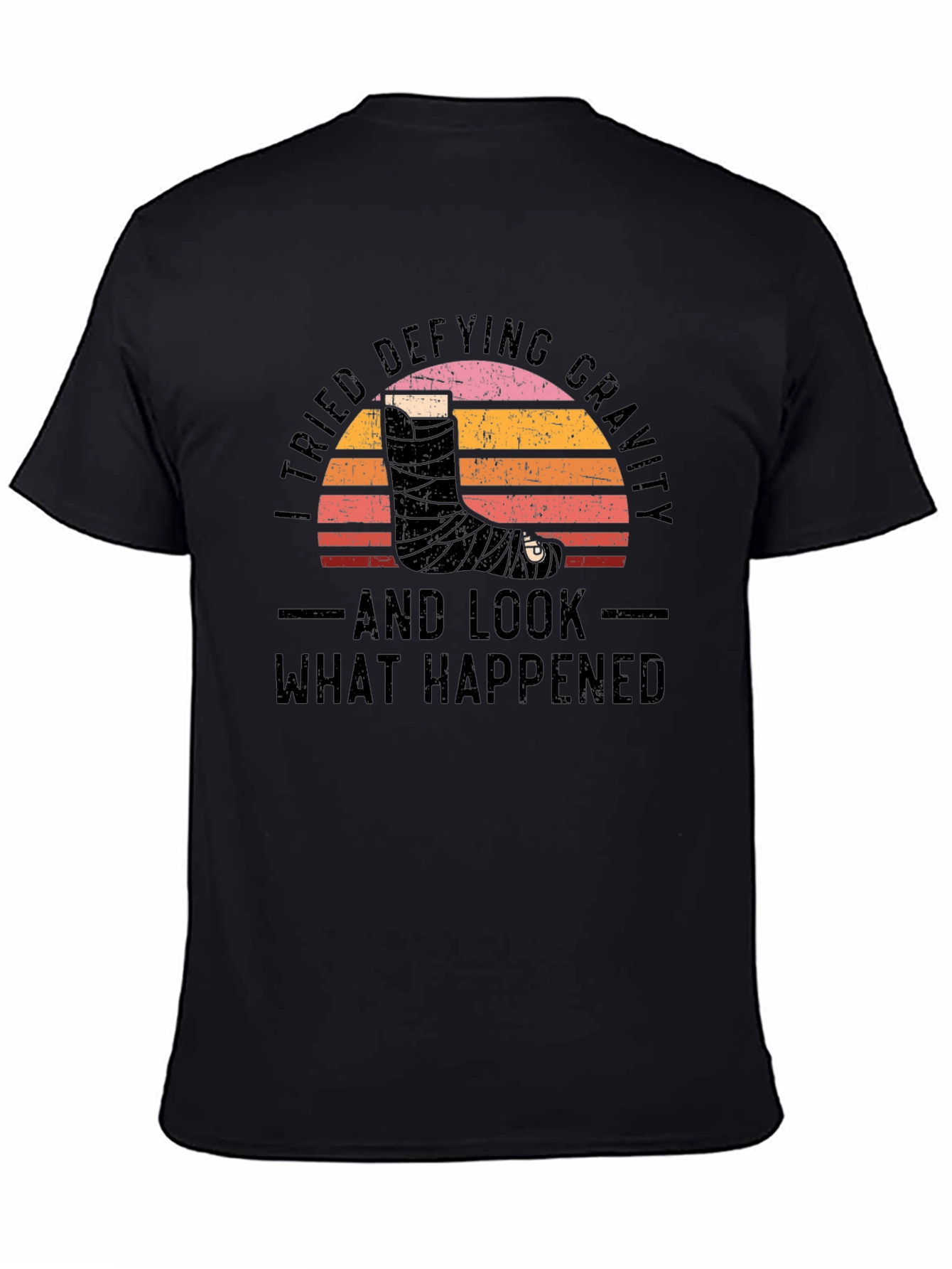 Black Defying Gravity Graphic Tee - Broken Leg Humor view 4