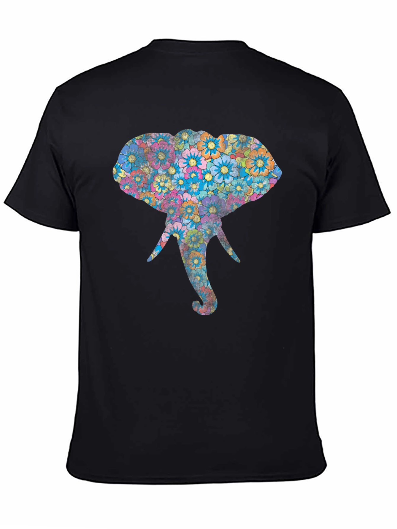 Black Floral Elephant Graphic Print Black T-Shirt view 4