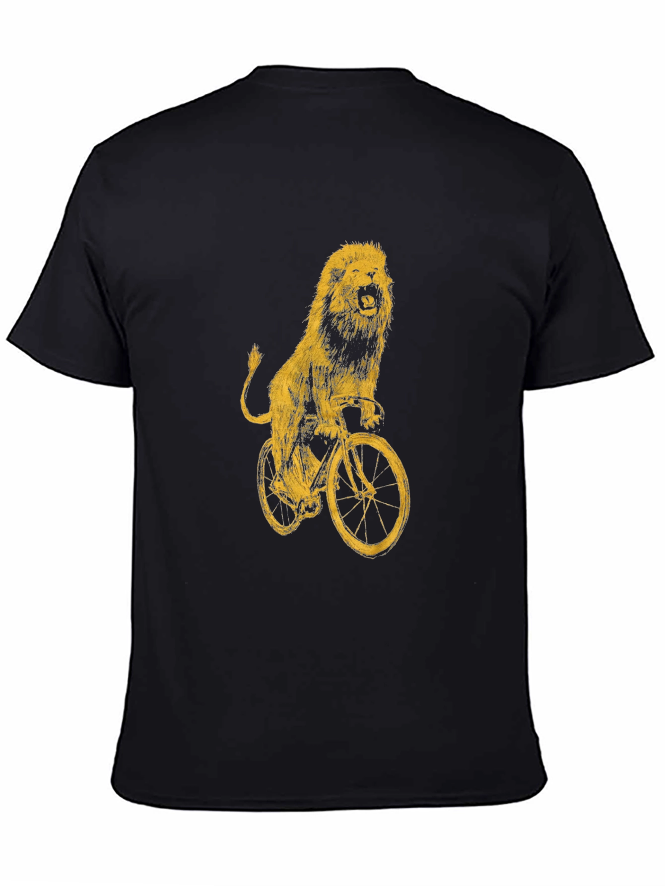 Black Lion on Bike Graphic Tee - Black Cotton T-Shirt view 4