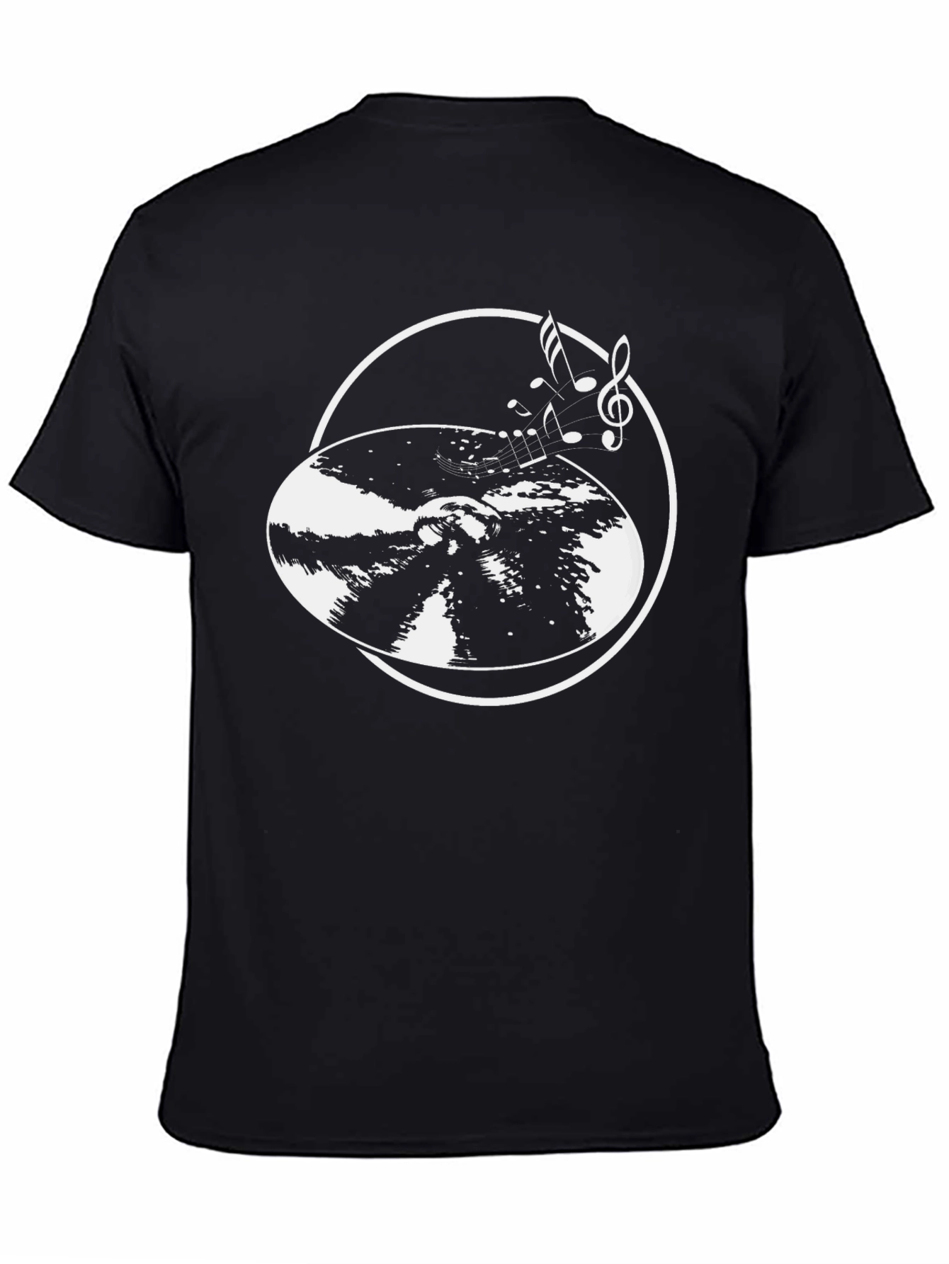 Black Musical Notes Vinyl Record Graphic T-Shirt view 4