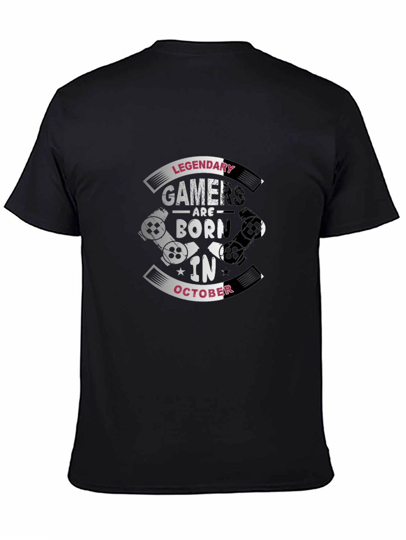 Black Legendary Gamers Born in October Black T-Shirt view 4
