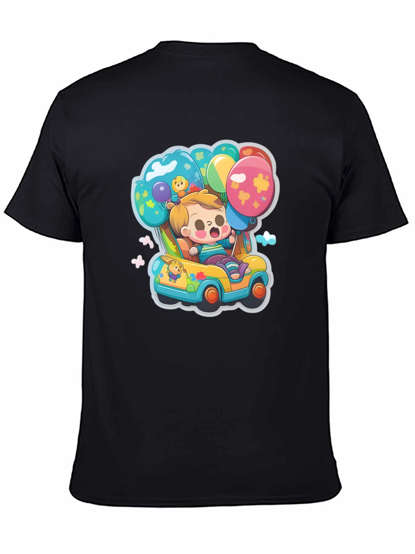 Black Cartoon Car & Balloons Graphic T-Shirt view 4