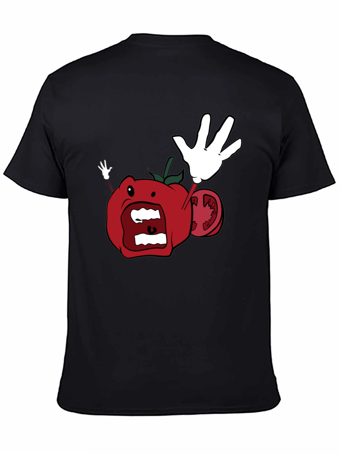 Tomato Cartoon Black T-Shirt - 4