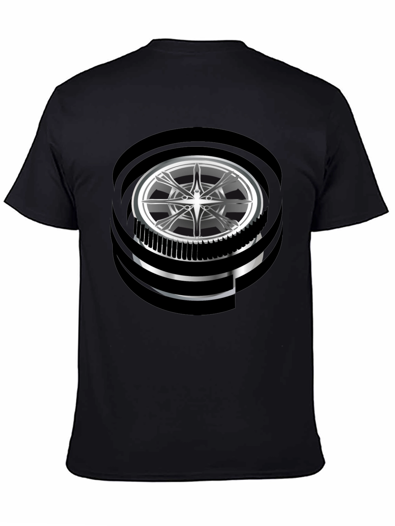 Black Modern Graphic Wheel Design Black T-Shirt view 4