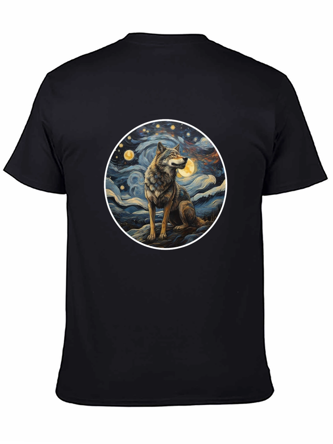 Black Wolf in Starry Night Men's T-Shirt view 4