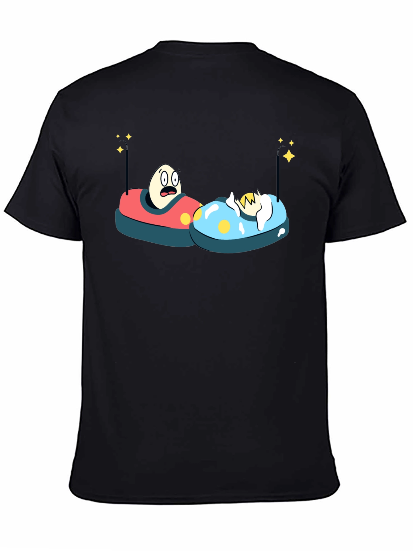 Black Bumper Car Eggs T-Shirt - Fun Cartoon Graphic Tee view 4