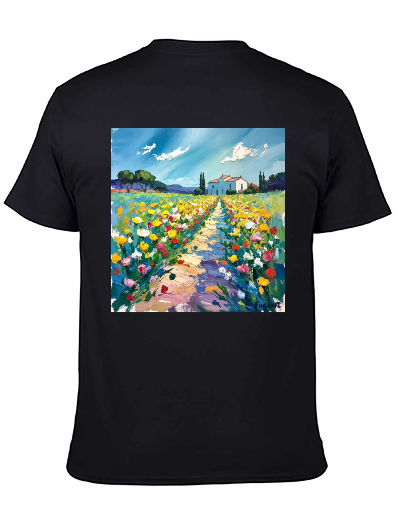 Black Artistic Landscape Print T-Shirt view 4