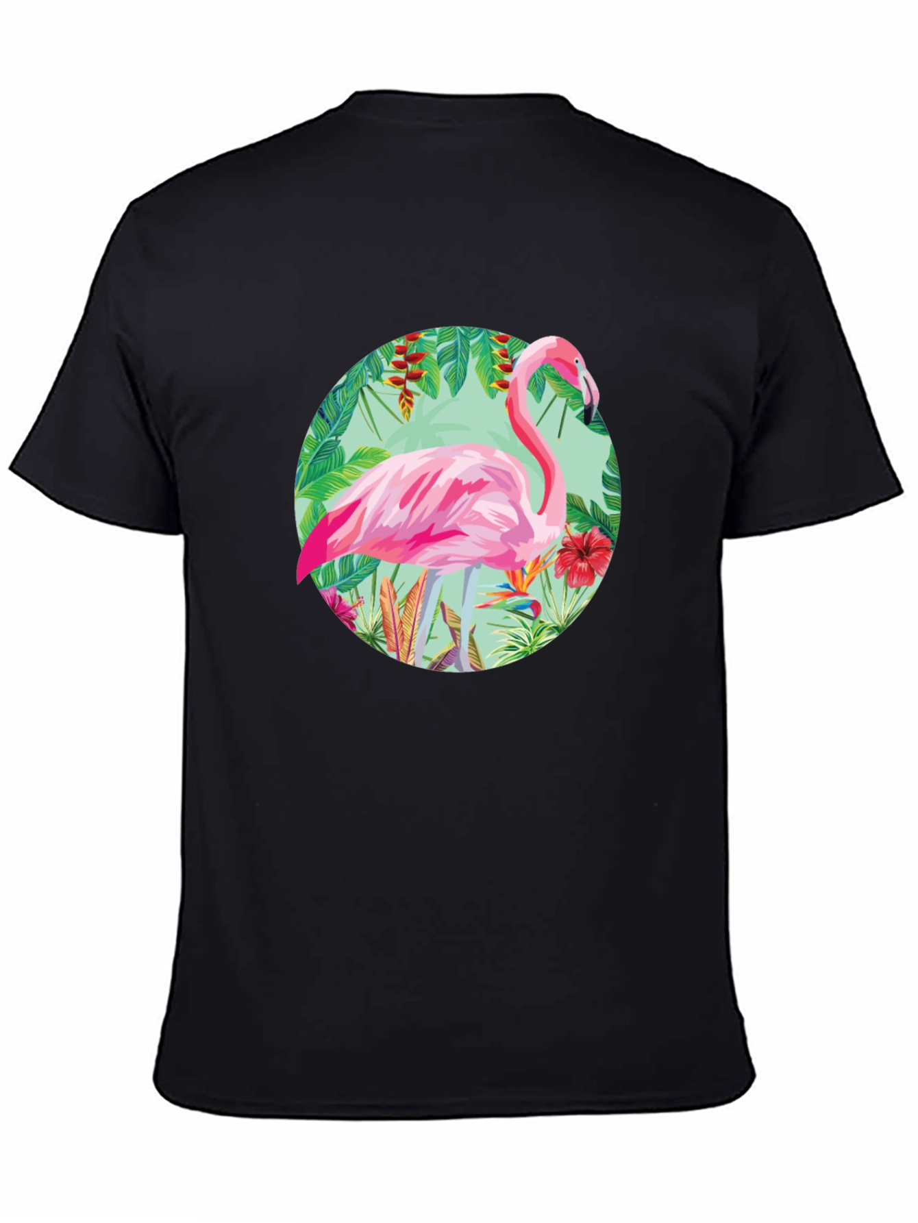 Black Tropical Flamingo Graphic Tee - Stylish Men's T-Shirt view 4