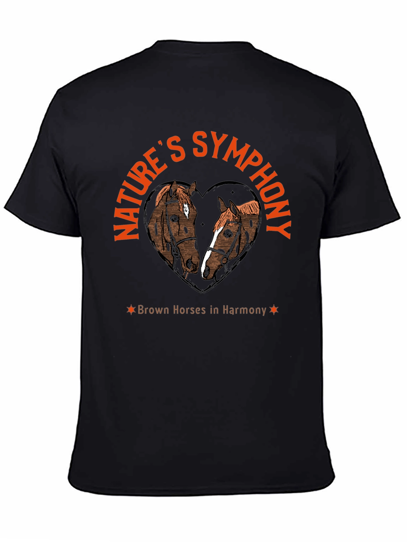 Black Nature's Symphony Brown Horses in Harmony T-Shirt view 4