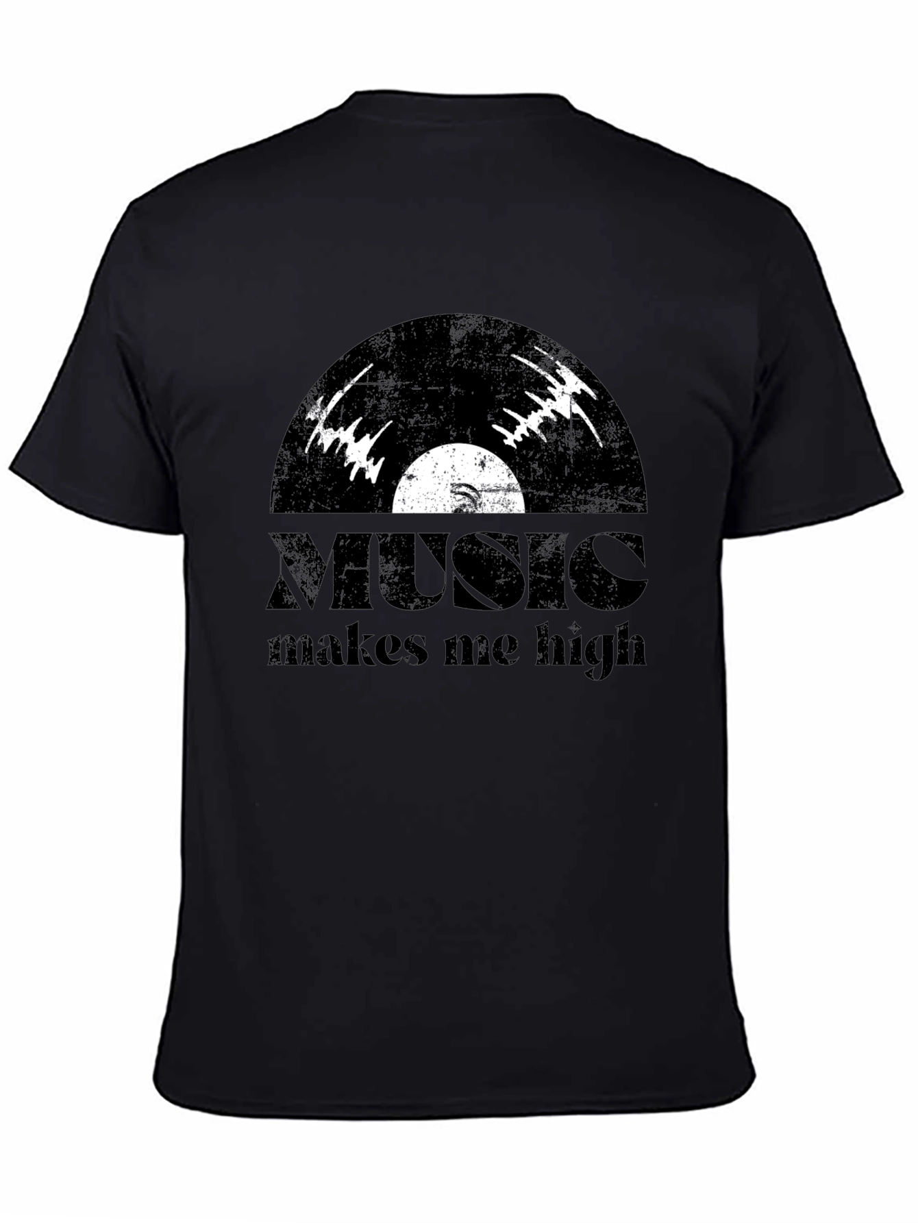 Black Music Makes Me High Black Graphic T-Shirt view 4