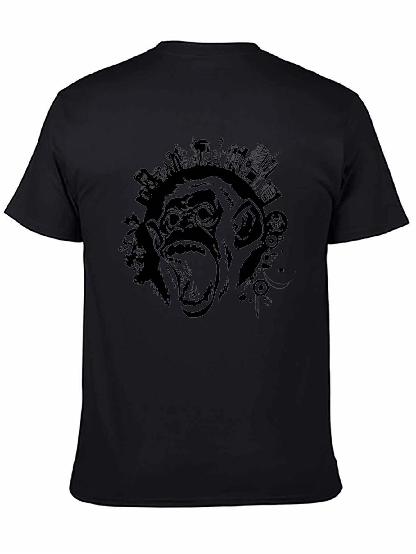 Black Men's Black Graphic Tee - Monkey City view 4