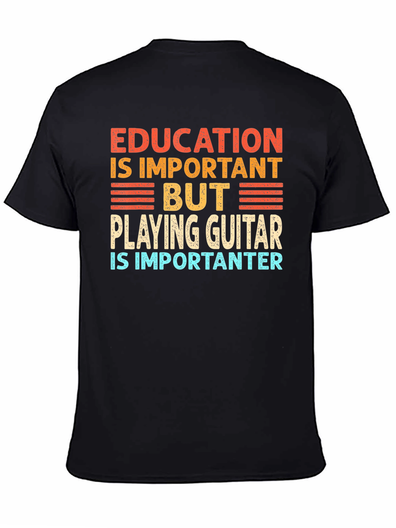 Black Funny Guitar Player T-Shirt Education is Important view 4
