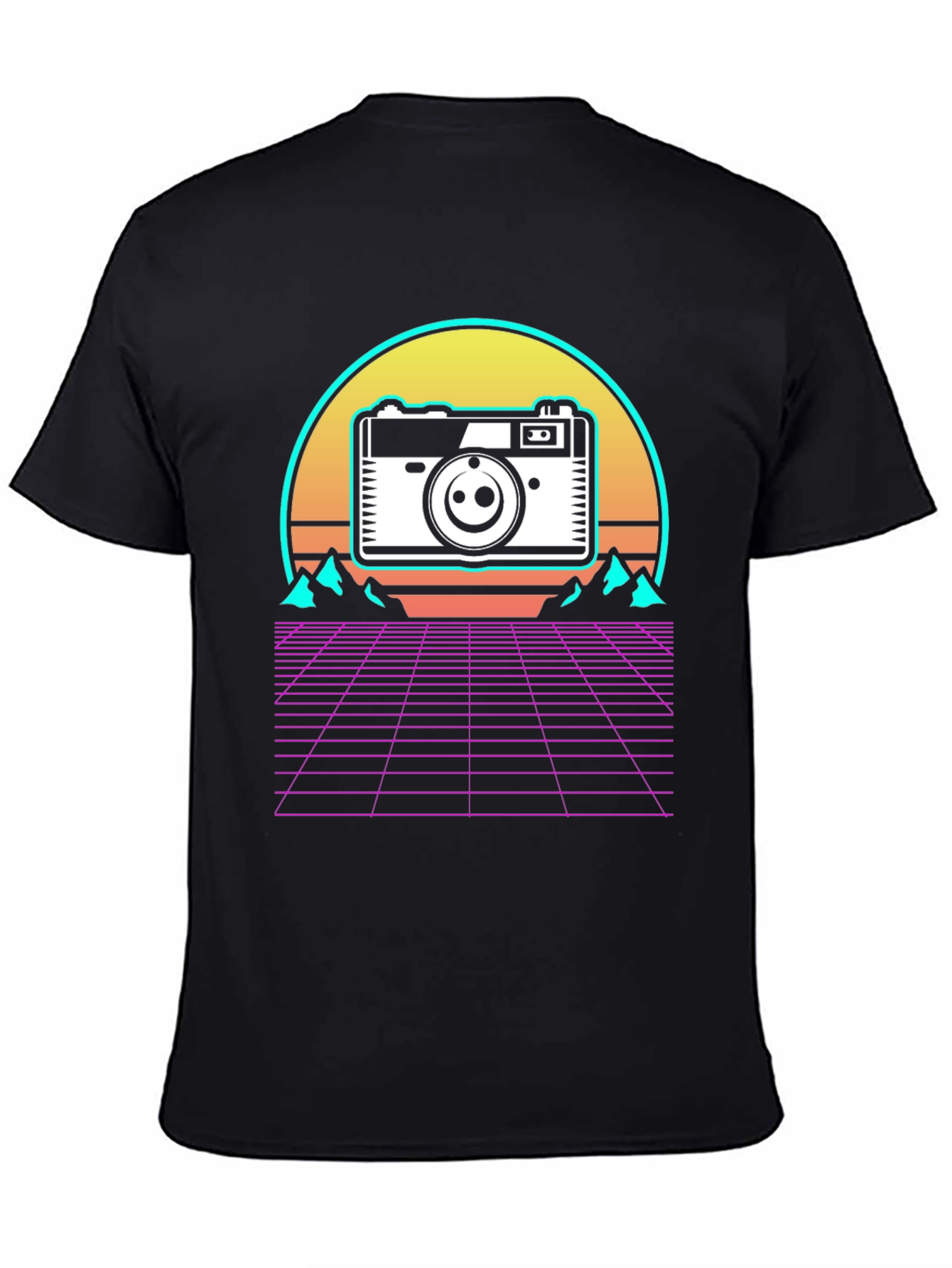 Black Retro Camera Grid T-Shirt view 4