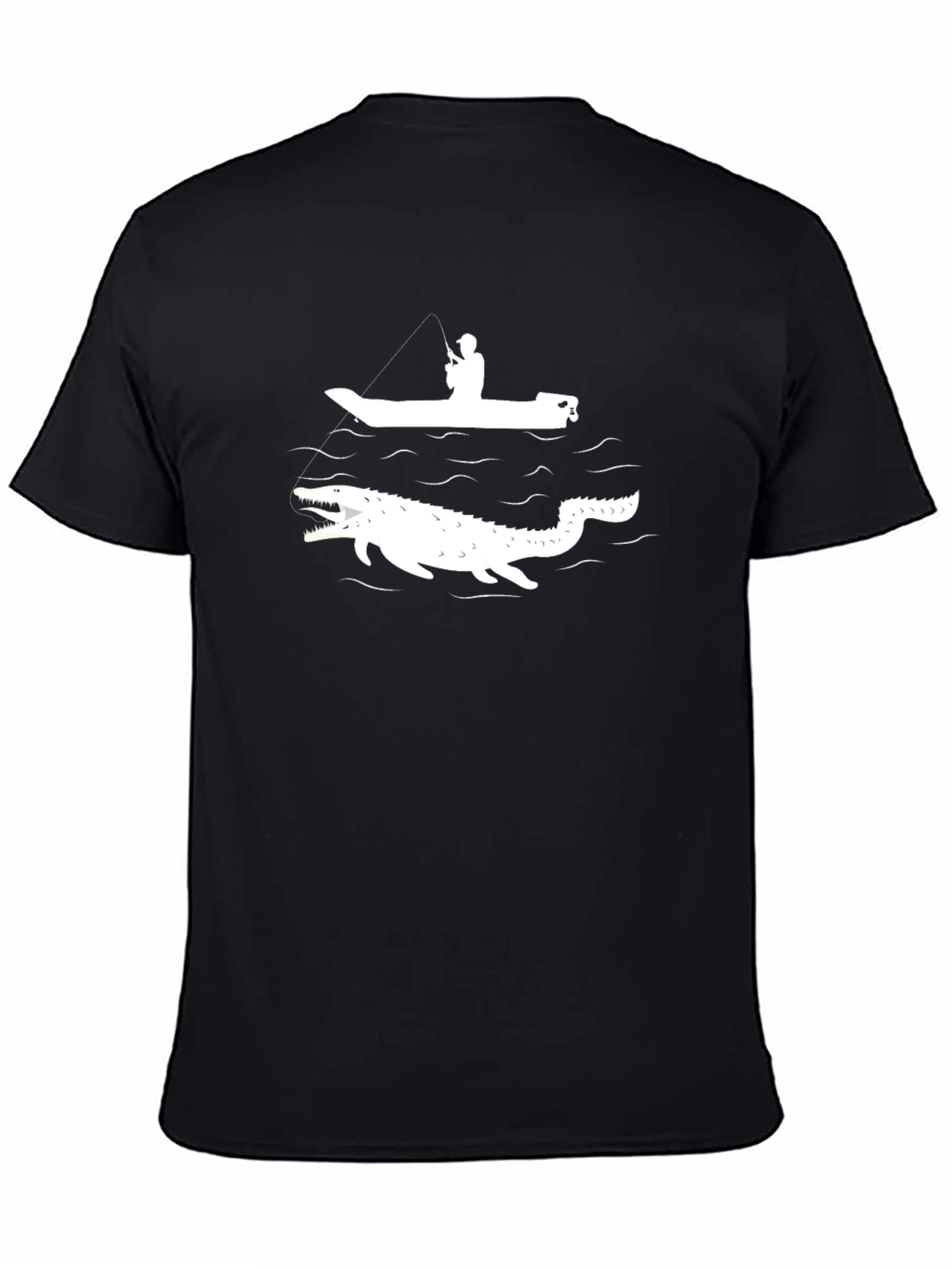 Black Black T-Shirt: Fisherman vs. Sea Monster Graphic Tee view 4