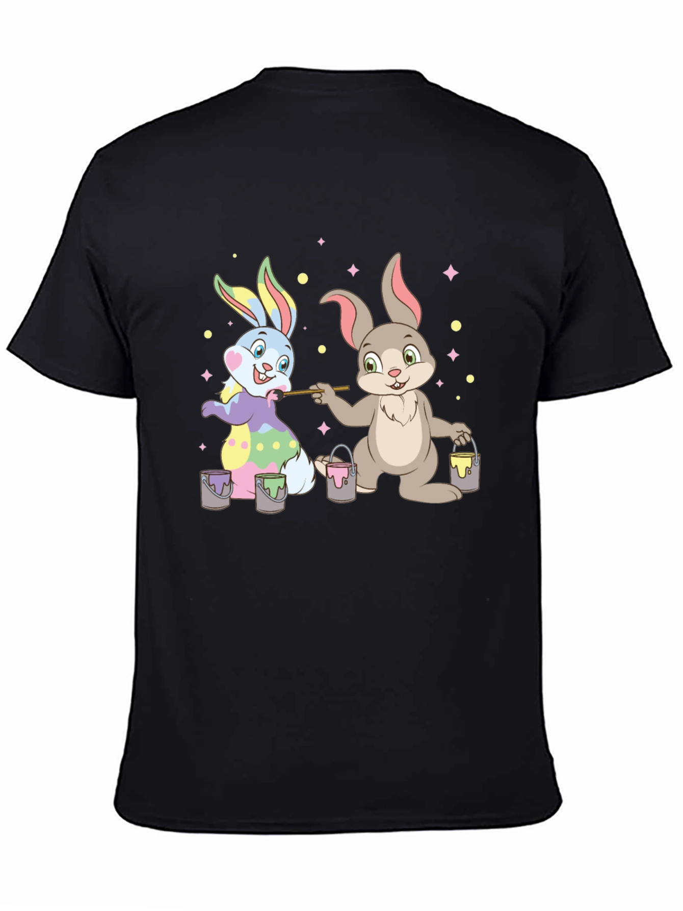 Black Easter Bunnies Painting T-Shirt - Fun Holiday Tee view 4