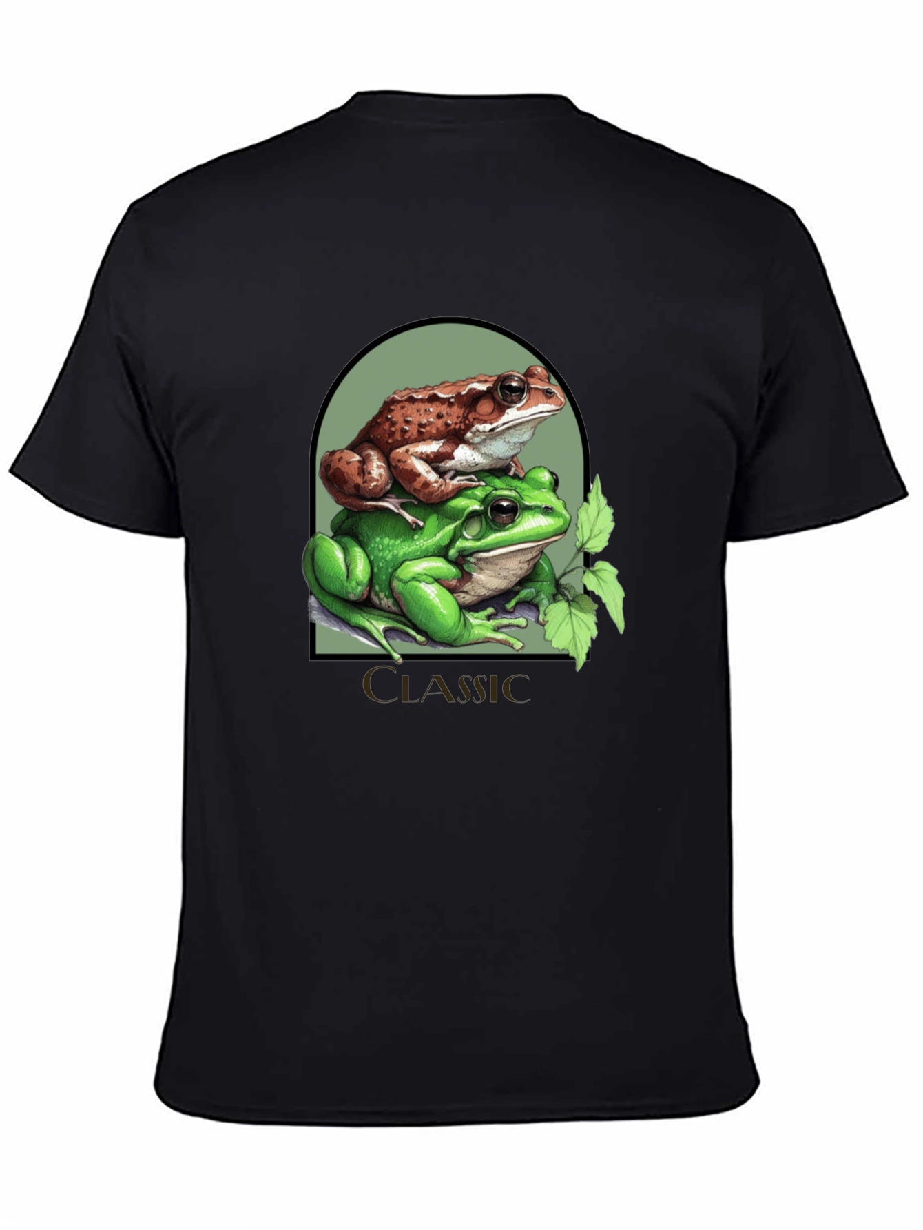 Black Classic Frog Stack T-Shirt - Novelty Graphic Tee view 4