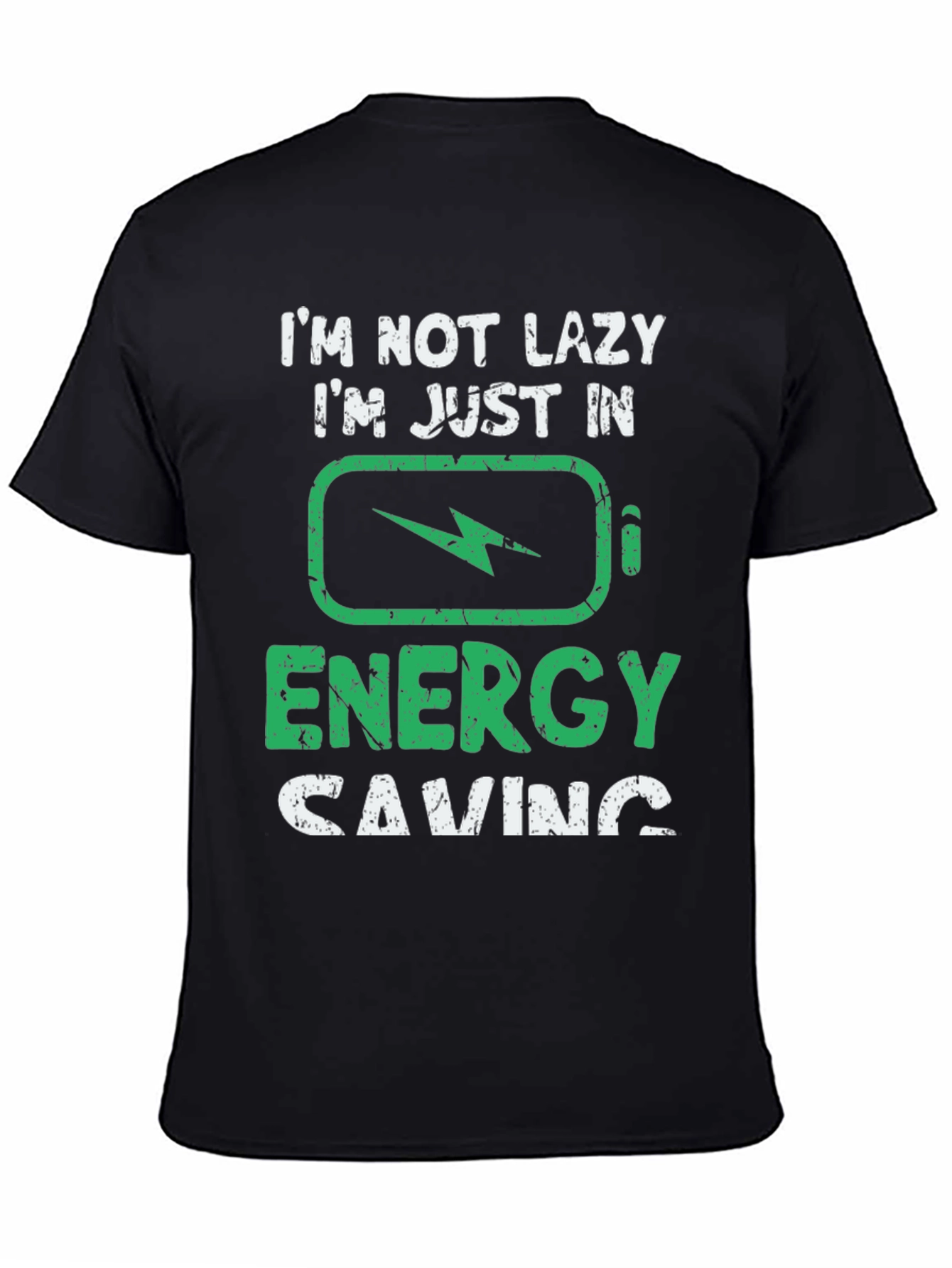 Black Funny "Energy Saving" Graphic T-Shirt view 4