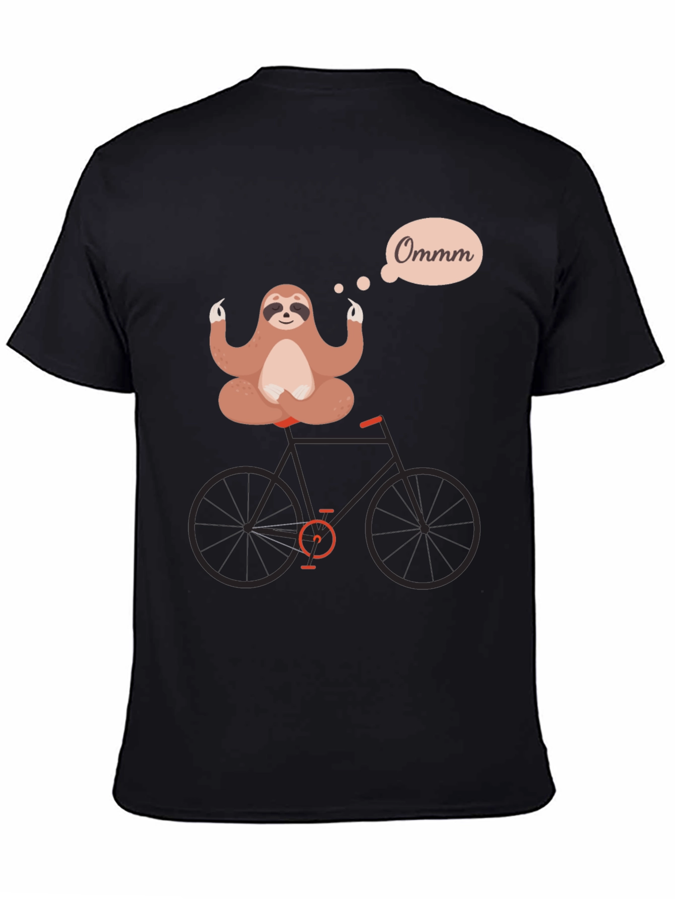 Black Yoga Sloth on Bike Graphic Tee - Relaxed & Funny view 4