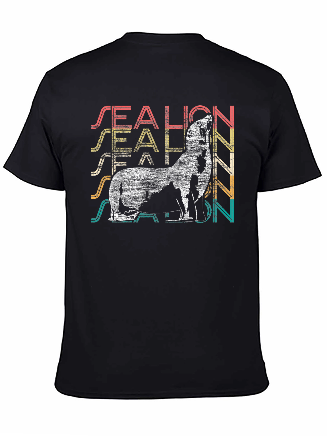 Black Retro Sea Lion Graphic Tee - Vintage Animal Design view 4