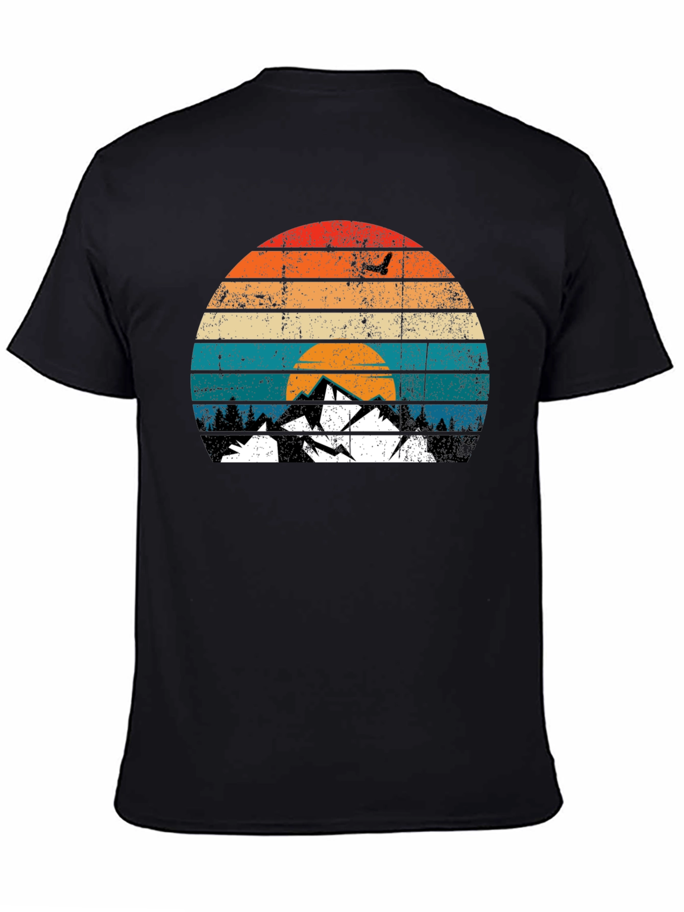 Black Retro Mountain Sunset Graphic T-Shirt view 4