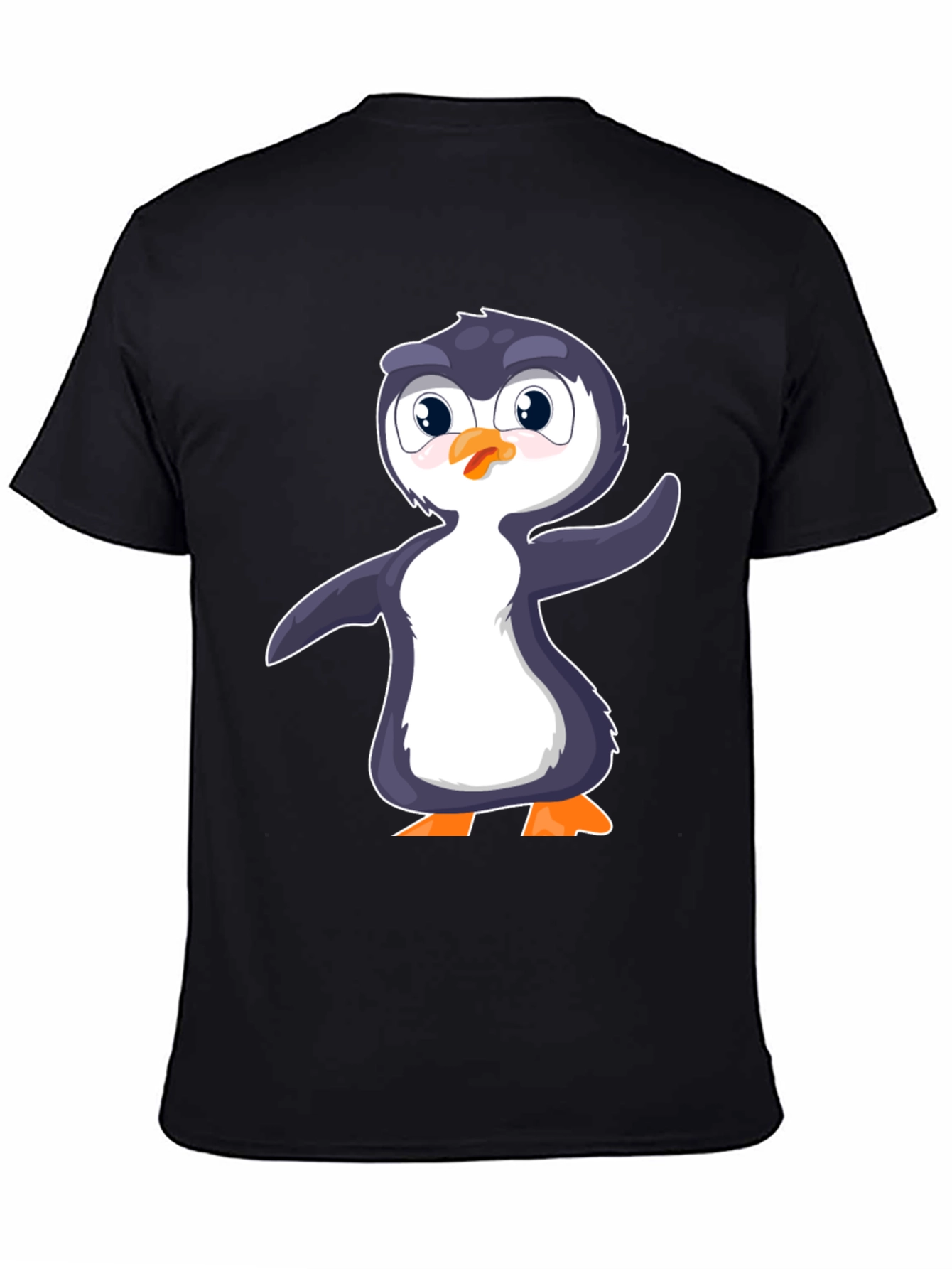 Black Cute Penguin Graphic Print Black T-Shirt view 4