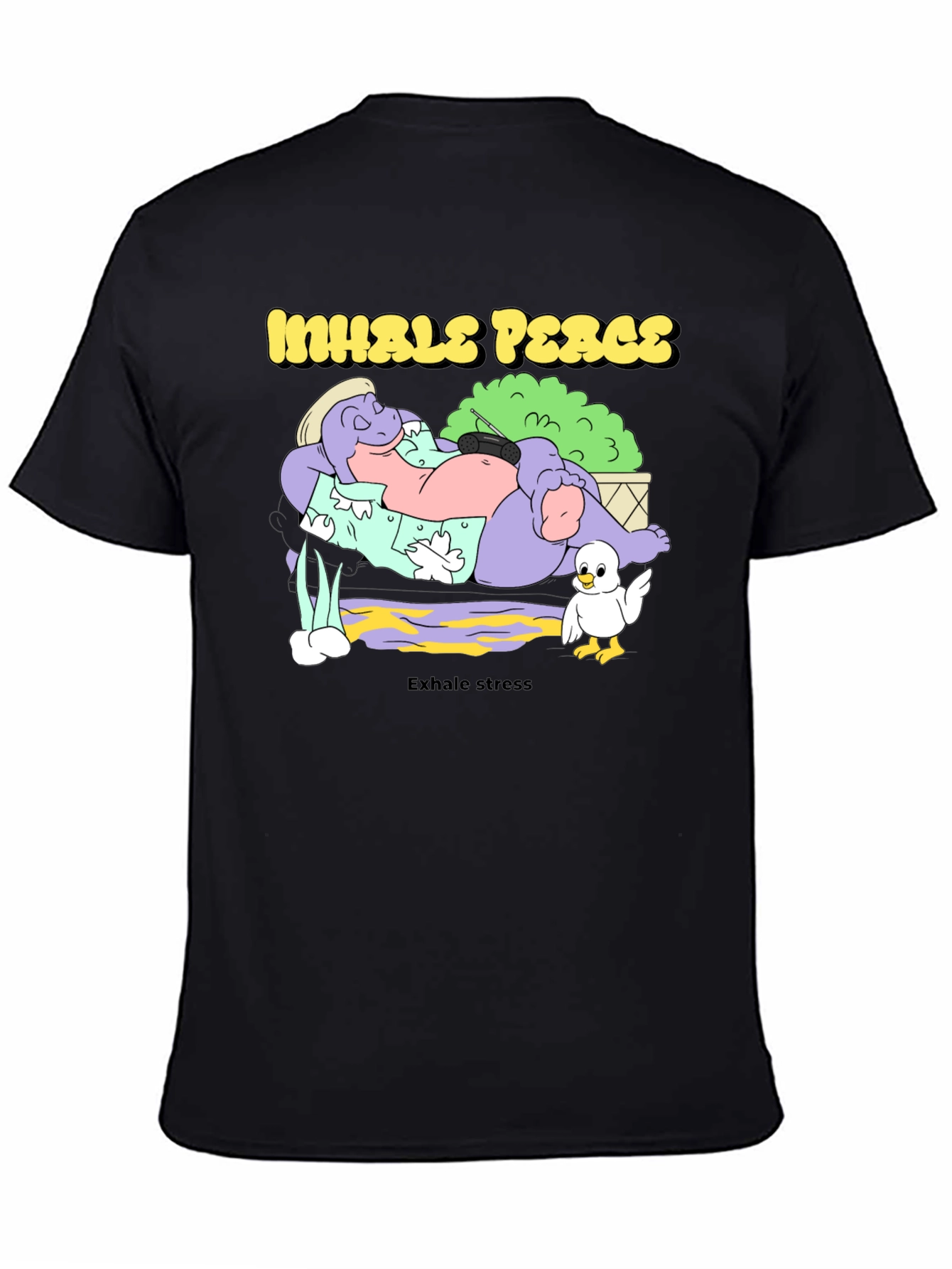 Black Inhale Peace Exhale Stress Black Graphic T-Shirt view 4
