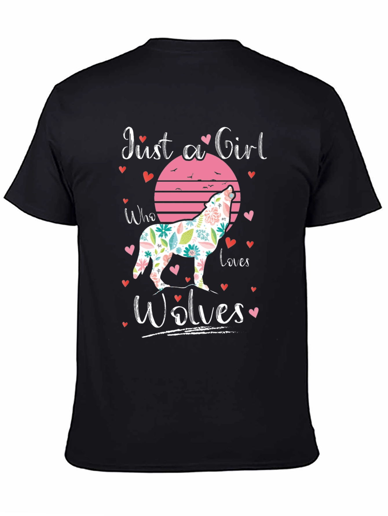 Black Just a Girl Who Loves Wolves T-Shirt view 4