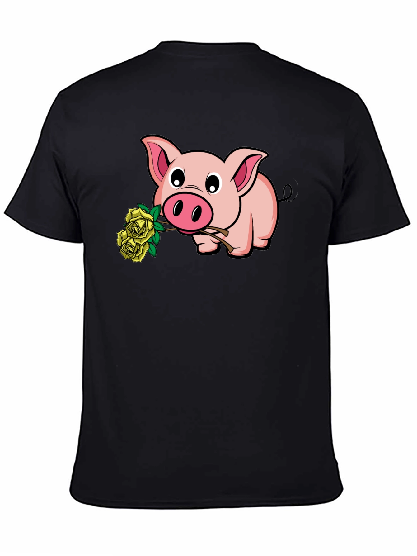 Black Pig Holding Yellow Roses Graphic T-Shirt view 4