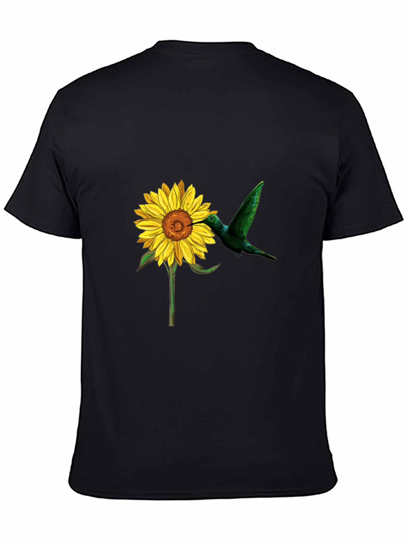 Black Hummingbird & Sunflower Graphic Black T-Shirt view 4