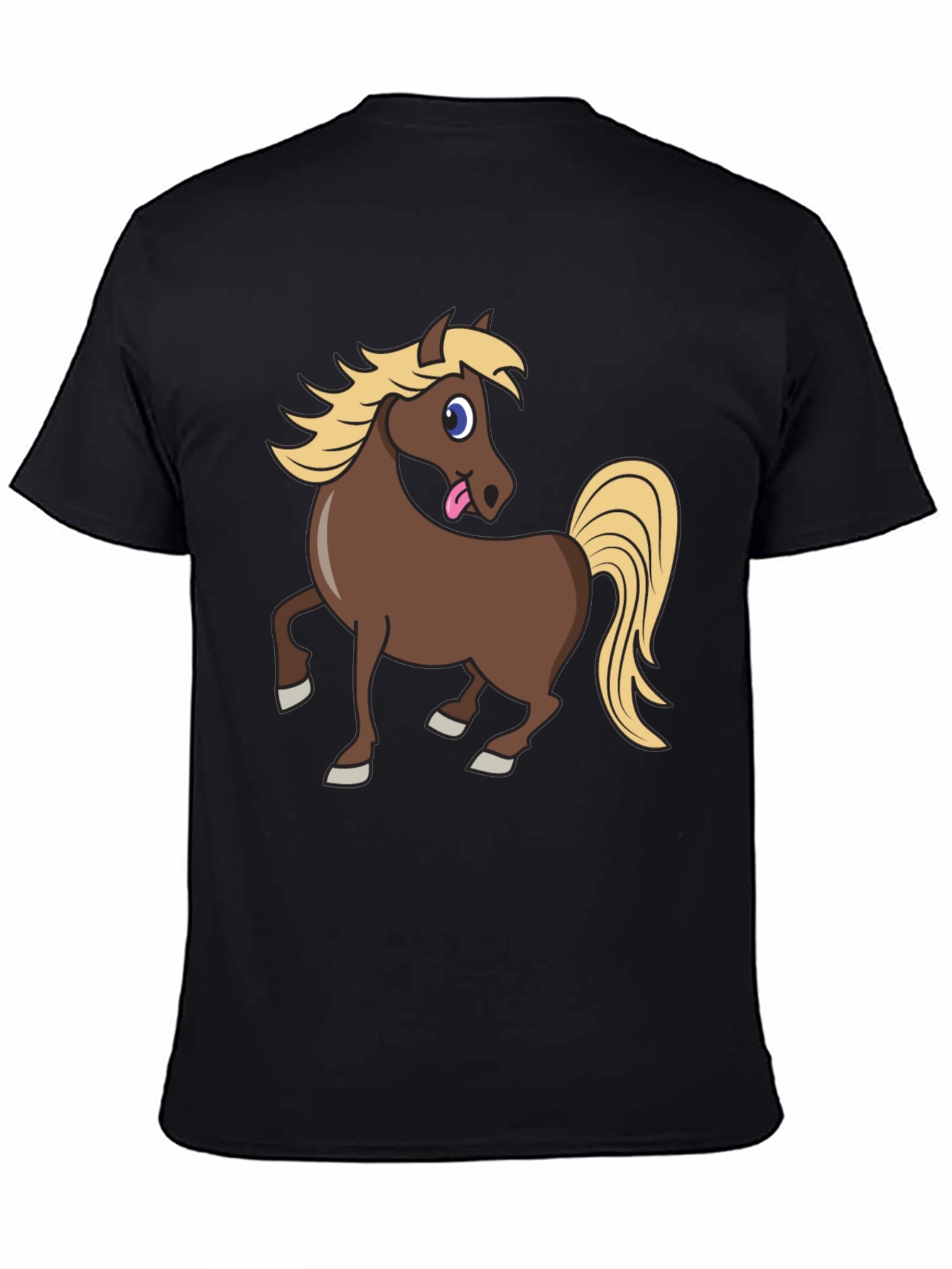 Black Funny Horse Tongue Out Black T-Shirt view 4