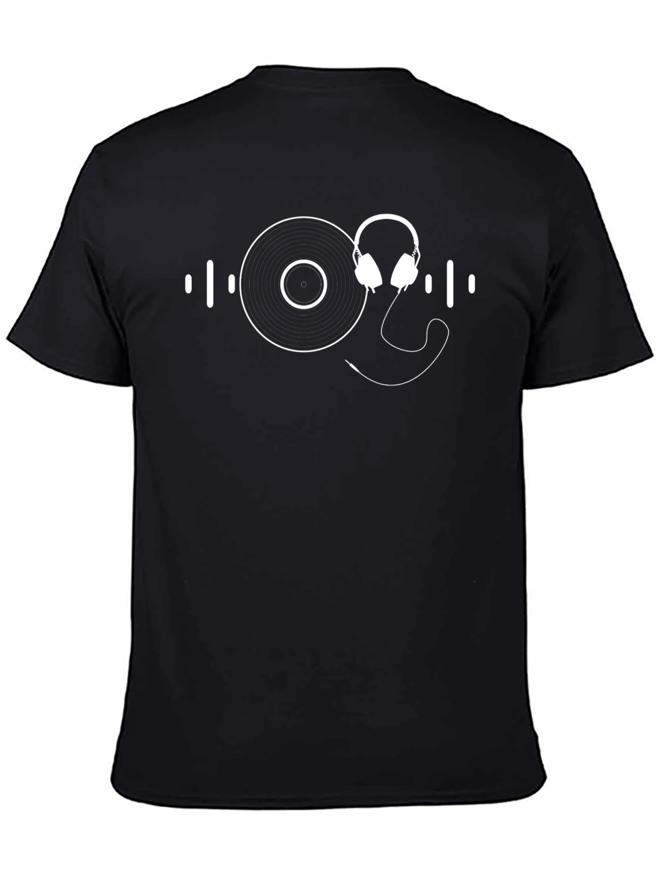 Black Music Lover T-Shirt with Vinyl & Headphone Design view 4