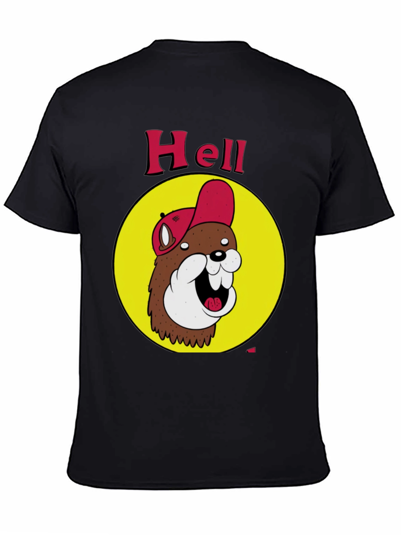 Black Funny Hell Beaver Cartoon Black T-Shirt view 4