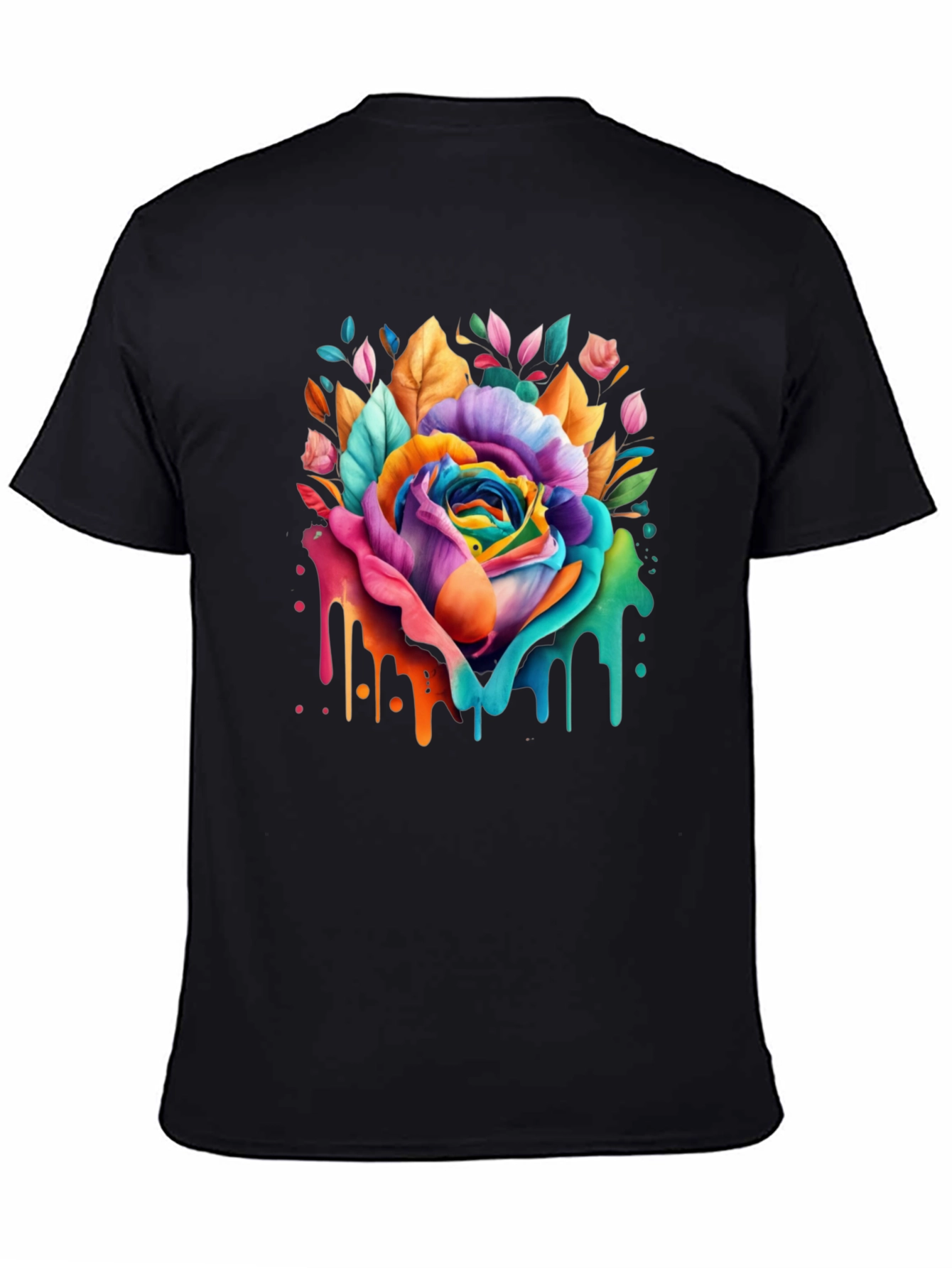 Black Rainbow Rose Drip Graphic Tee - Vivid Colors view 4