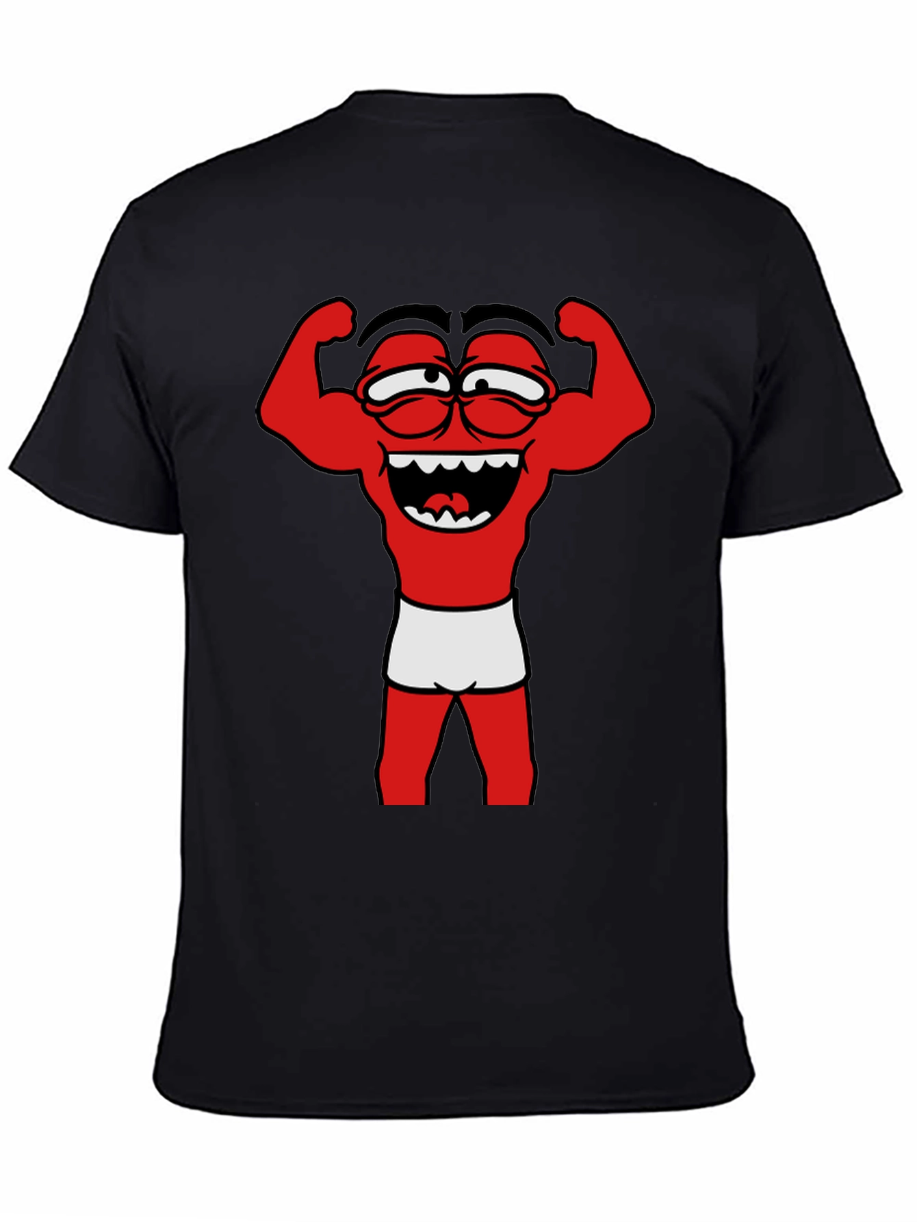 Black Funny Muscle Man Cartoon Graphic Tee - Black view 4