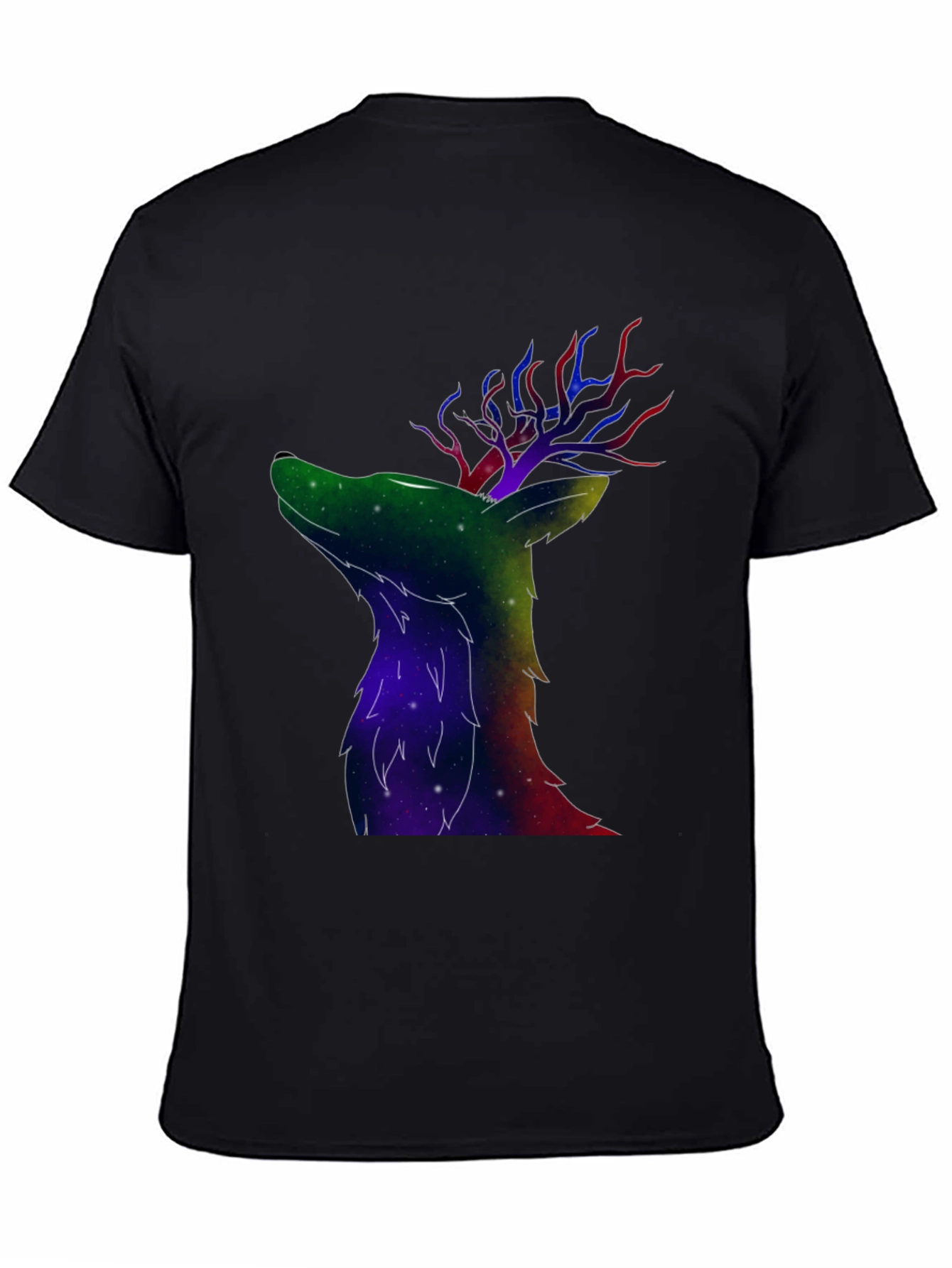 Black Galaxy Deer Graphic T-Shirt view 4