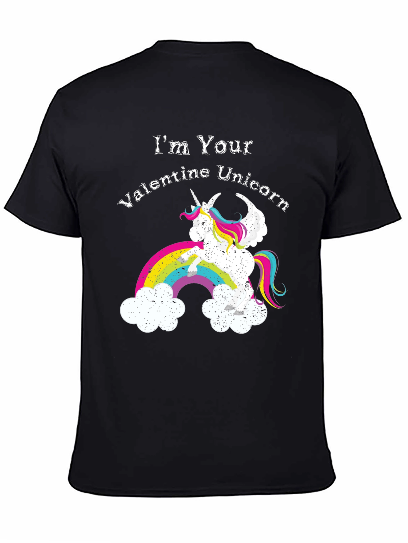 Black Valentine Unicorn Graphic Tee - Men's Black T-Shirt view 4