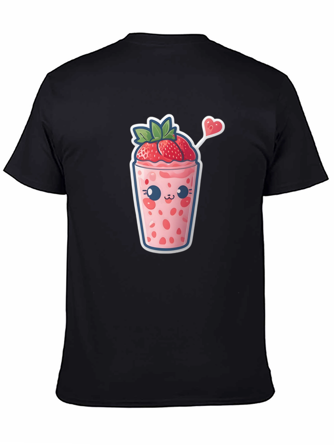 Black Kawaii Strawberry Smoothie T-Shirt view 4