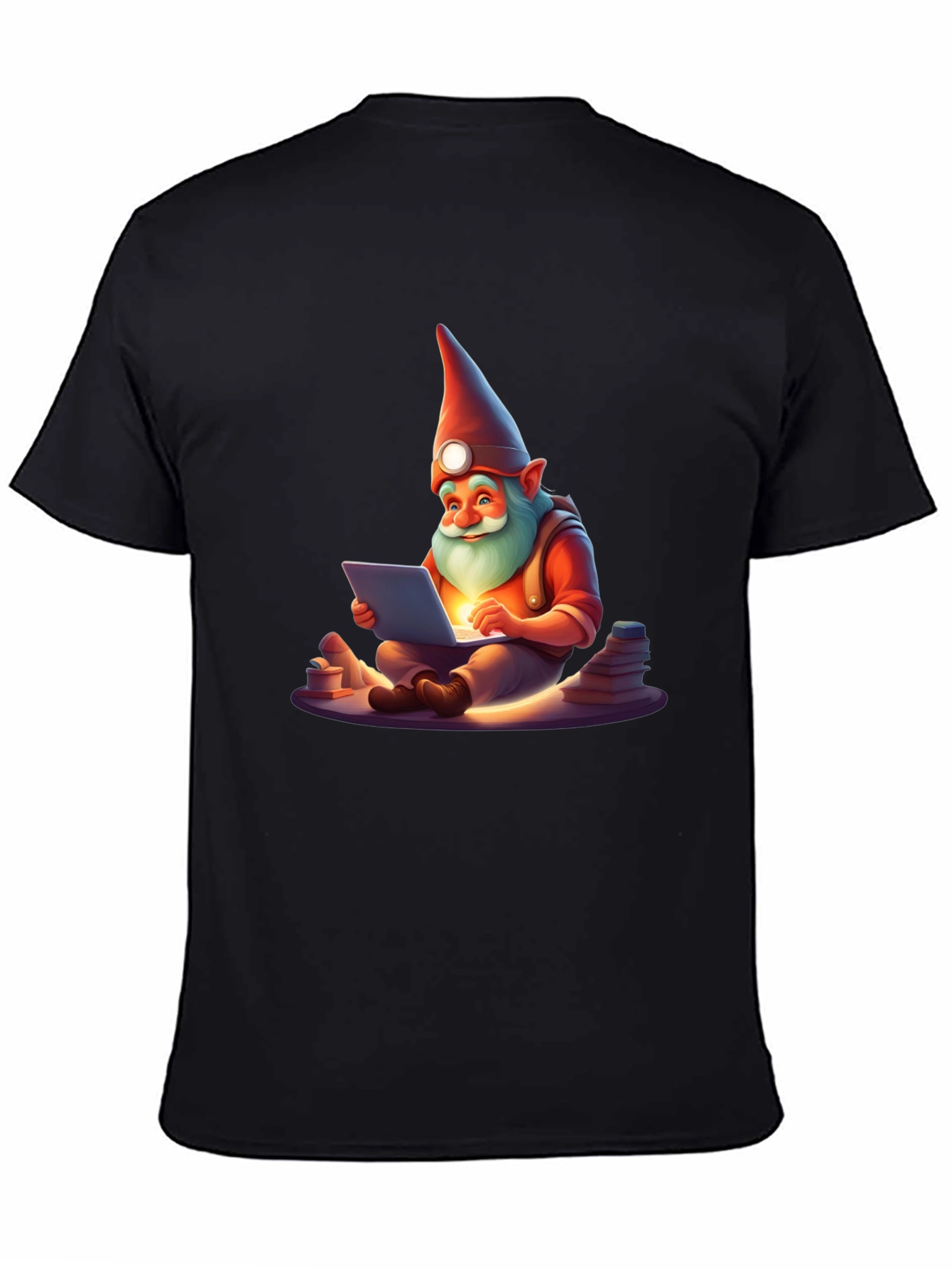 Black Gnome Techie T-Shirt - Novelty Graphic Tee view 4