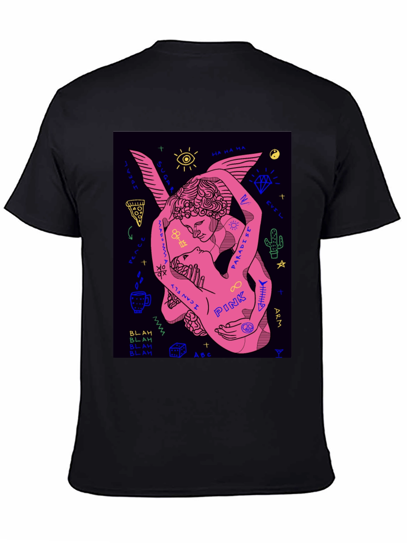 Black Black Tee with Pink Angel Graphic view 4