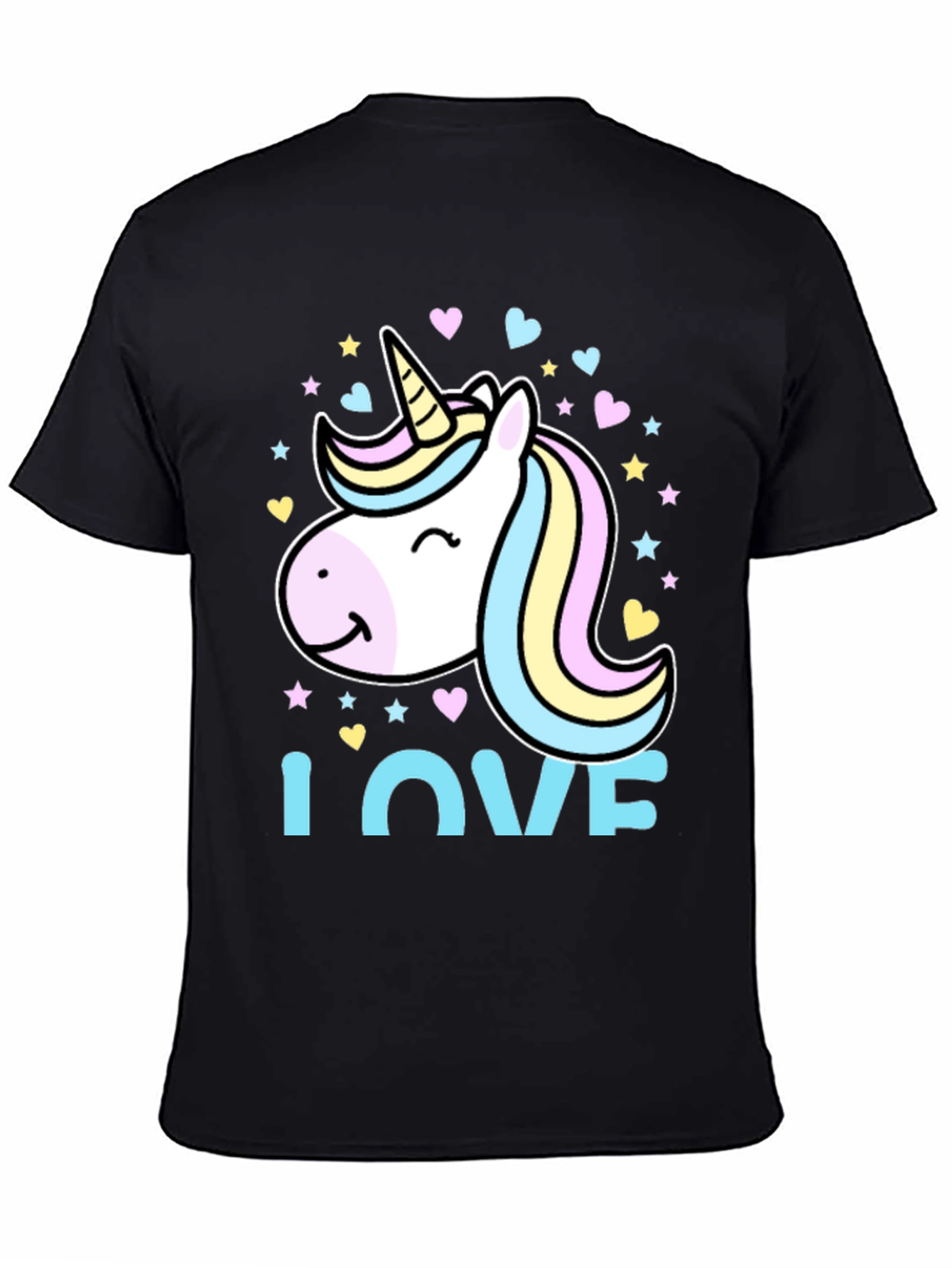 Black Unicorn Love Graphic Tee - Black Cotton Blend T-Shirt view 4
