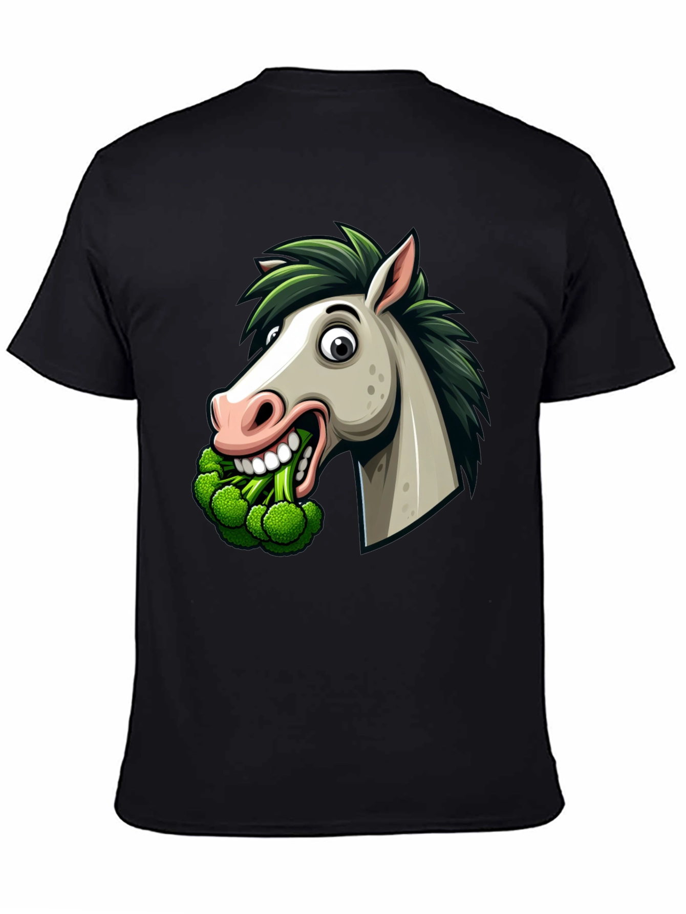 Black Funny Horse Broccoli Graphic Tee view 4