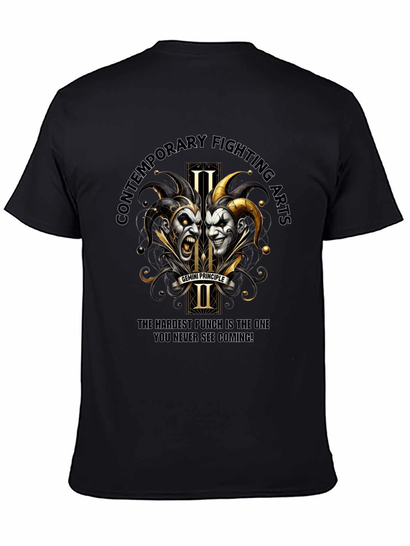 Black Contemporary Fighting Arts Gemini Principle T-Shirt view 4